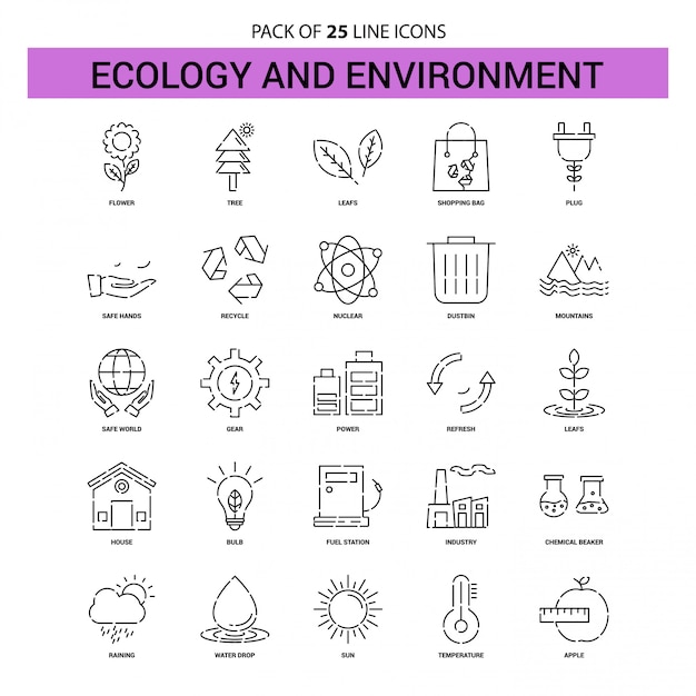 Vecteur jeu d’icônes de ligne écologie et environnement - 25 styles de contour en pointillés