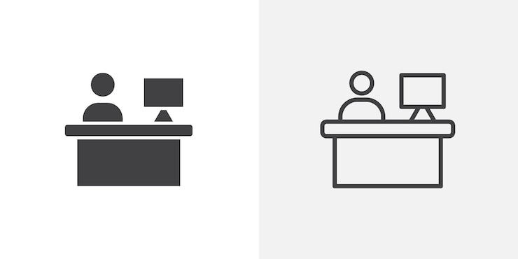 Vecteur jeu d'icônes de ligne mince du bureau de réception