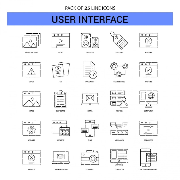 Jeu D'icônes De Lignes De L'interface Utilisateur - 25 Styles De Contour En Pointillés