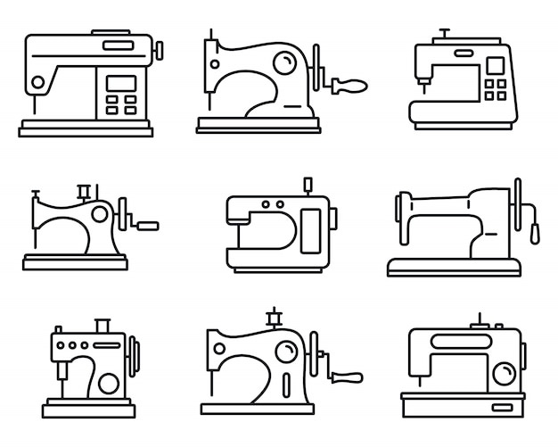 Jeu d&#39;icônes de machine à coudre de tissu