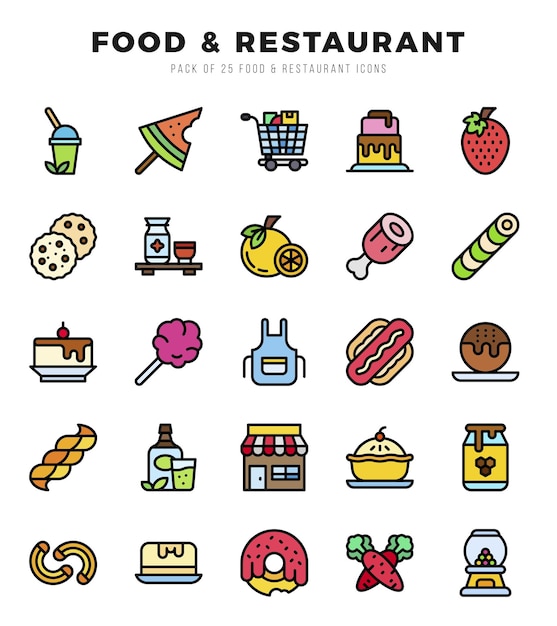 Vecteur jeu d'icônes nourriture et restaurant pour l'illustration vectorielle de l'application web