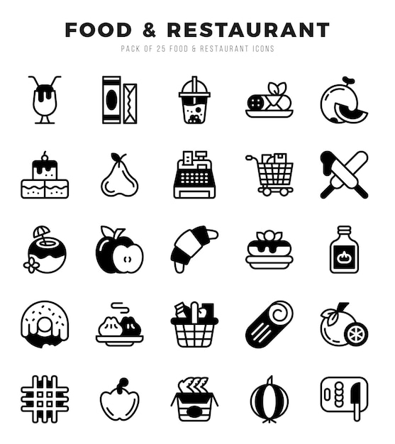 Vecteur jeu d'icônes nourriture et restaurant pour l'illustration vectorielle de l'application web