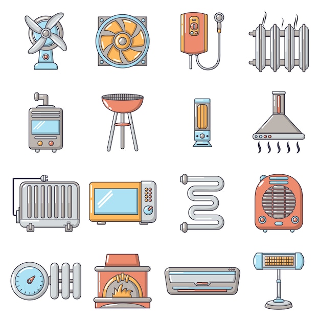 Jeu d&#39;icônes des outils de flux d&#39;air froid