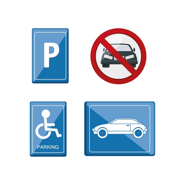 Vecteur jeu d'icônes de panneaux de signalisation de stationnement