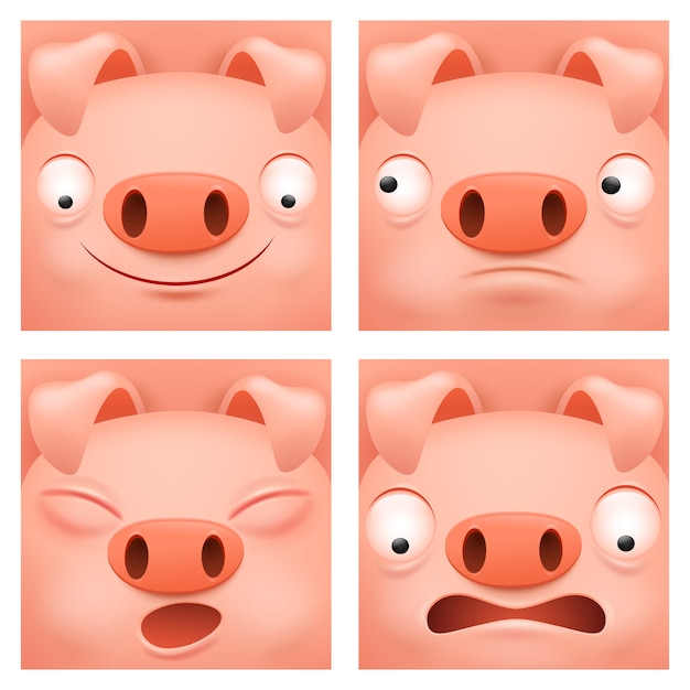 Jeu D'icônes De Personnage De Dessin Animé De Porc