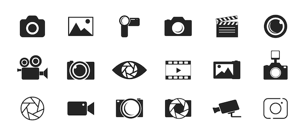Vecteur jeu d'icônes de photo et d'appareil photo icônes de la photographie image galerie de photos et appareil photo