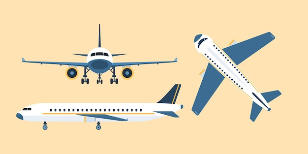 Jeu D'icônes Plat Avion Vue Latérale Illustration Vectorielle