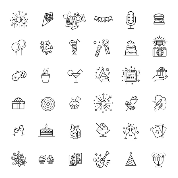 Un jeu d'icônes plates pour la fête d'anniversaire