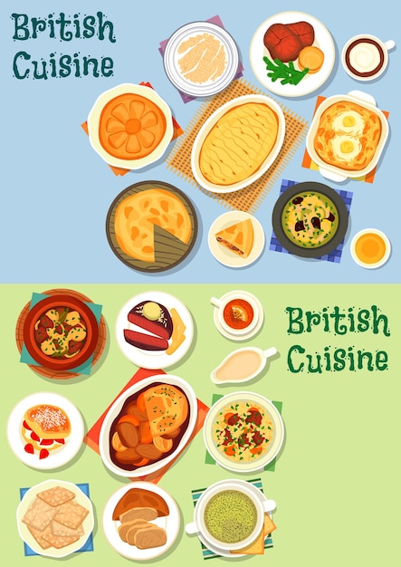 Vecteur jeu d'icônes de plats de viande traditionnels de cuisine britannique