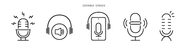 Jeu D'icônes De Podcast Audio Logo Vectoriel De Microphone Avec Casque