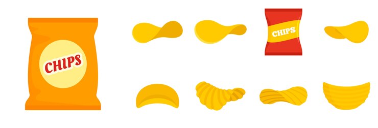 Vecteur jeu d'icônes de pommes de terre chips