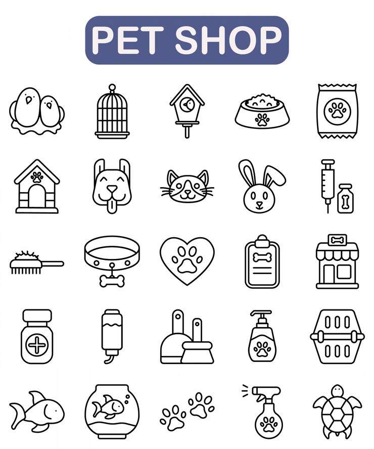 Jeu d'icônes pour animaux de compagnie, style de contour Premium
