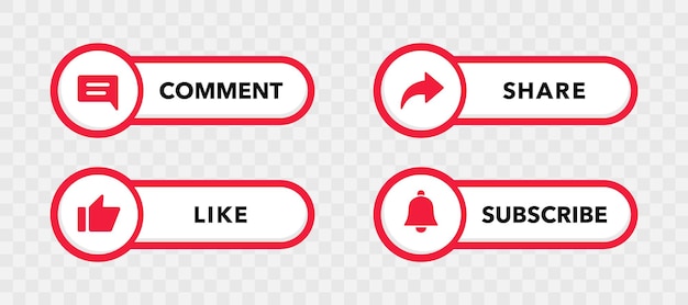 Jeu D'icônes Pour La Chaîne Et Les Réseaux Sociaux Comme Le Commentaire Partager Et Le Bouton S'abonner
