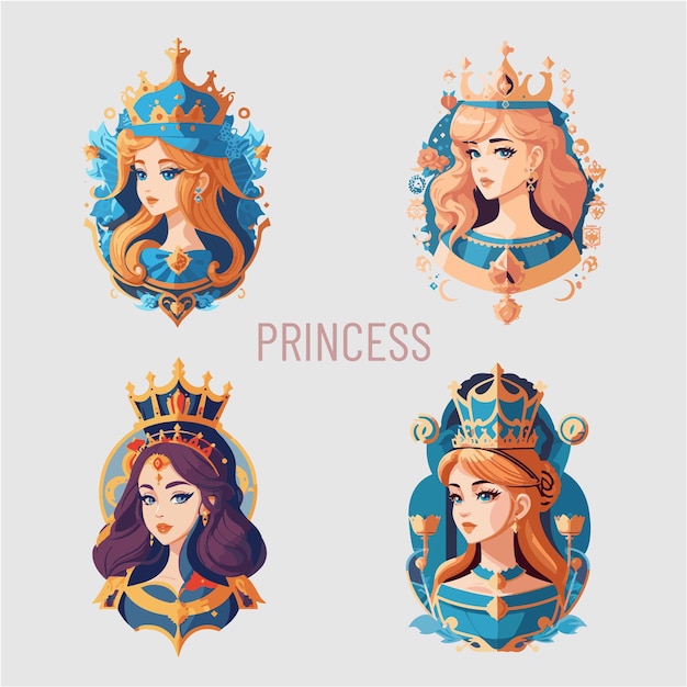 Vecteur jeu d'icônes de princesse