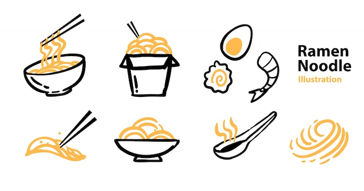 Vecteur jeu d'icônes de ramen pour mascotte