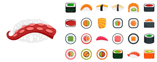 Jeu D'icônes De Rouleau De Sushi