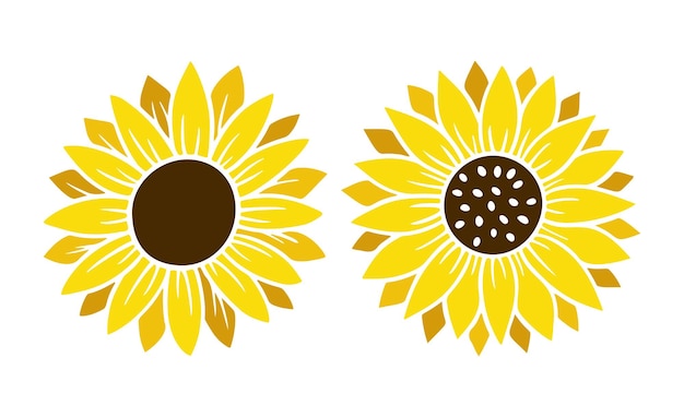 Jeu D'icônes Simples De Tournesol. Illustration Vectorielle De Fleur Silhouette. Collection De Logos Graphiques De Tournesol, Icône Dessinée à La Main Pour L'emballage, La Décoration. Cadre De Pétales, Silhouette Noire Isolée Sur Fond Blanc.