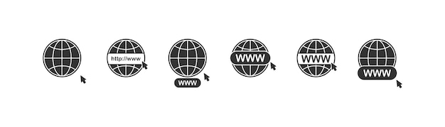 Jeu d'icônes de site Web Globe et www internet reliant la conception vectorielle