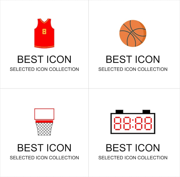 Vecteur jeu d'icônes de sport de basket-ball pour une utilisation numérique et imprimée