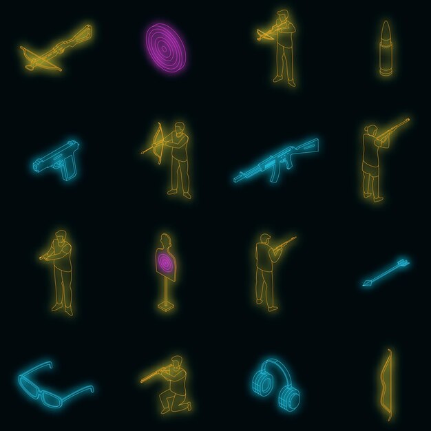 Jeu D'icônes De Sport De Tir Néon Vectoriel