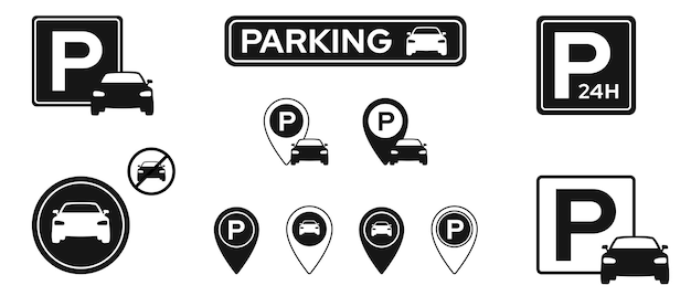 Jeu d'icônes de stationnement Collection de symbole de stationnement de garage Illustration vectorielle