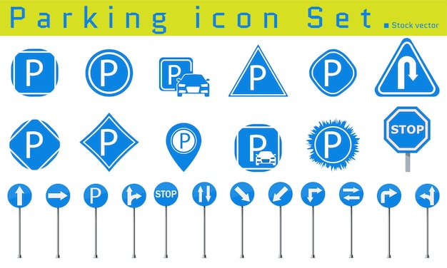 Vecteur jeu d'icônes de stationnement signes de stationnement isolés vectoriels pointeur de stationnement de carte signe de place de stationnement