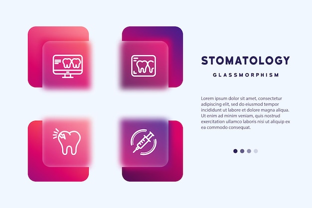 Jeu D'icônes De Stomatologie. Concept De Soins Des Dents. Cabinet Dentaire. Icône De Ligne Vectorielle Pour Les Entreprises Et La Publicité