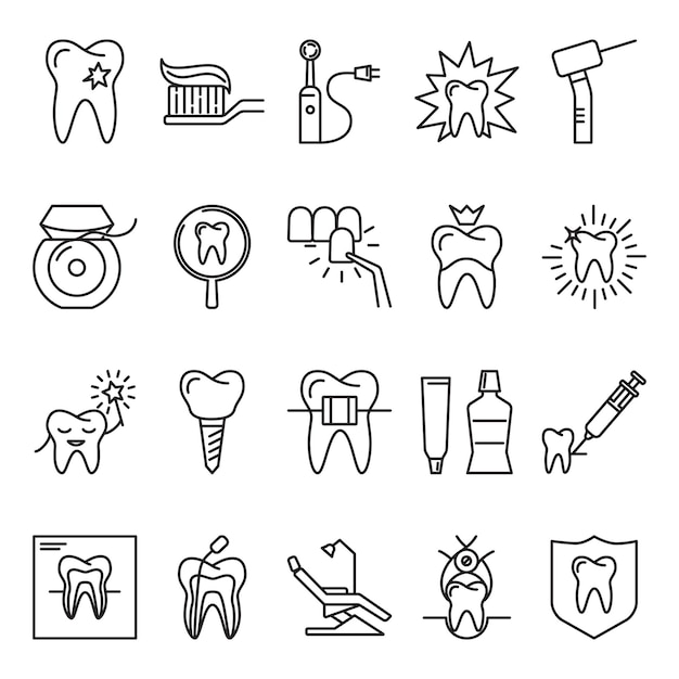 Jeu D'icônes De Stomatologie Et D'orthodontie