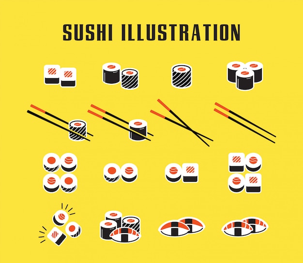 Vecteur jeu d'icônes de sushi