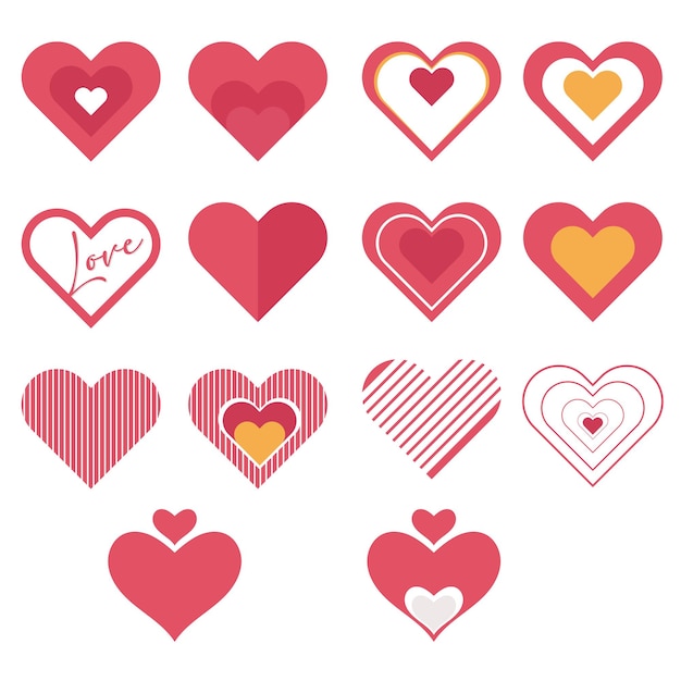Le jeu d'icônes de symbole d'amour vectoriel Collection rouge