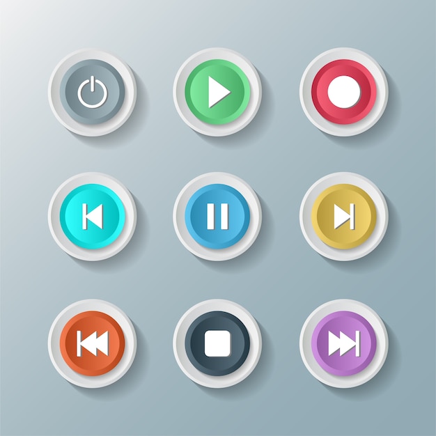 jeu d&#39;icônes de symbole media player contrôle boutons ronds blancs
