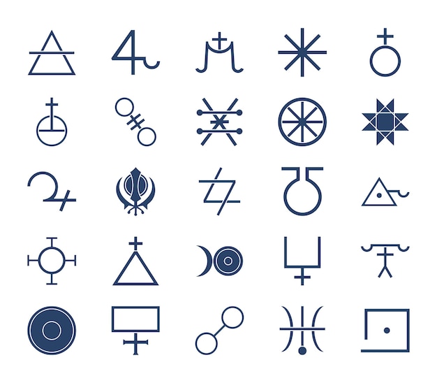 Vecteur jeu d'icônes de symboles d'alchimie