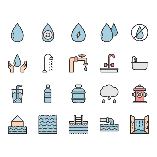 Jeu d'icônes et de symboles de l'eau
