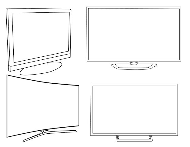 Vecteur jeu d'icônes de télévision croquis isolé