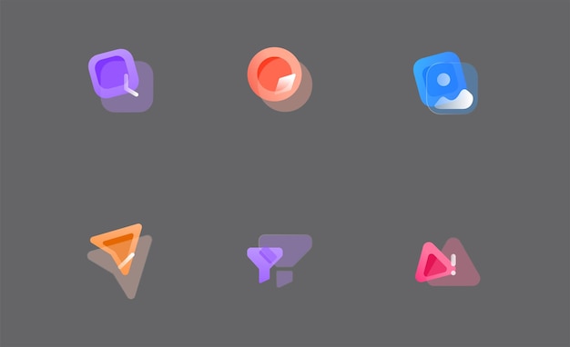 jeu d'icônes transparentes d'élément de morphisme en verre dégradé pour ui ux, site web ou interface mobile