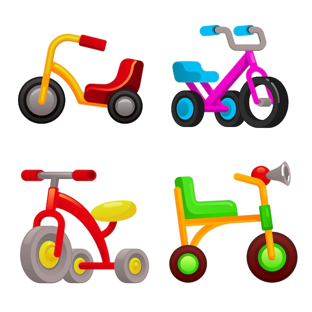 Jeu d&#39;icônes de tricycle, style cartoon