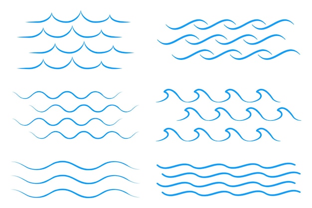 Jeu d'icônes de vague de mer Collection de vagues de ligne mince Illustration vectorielle plane