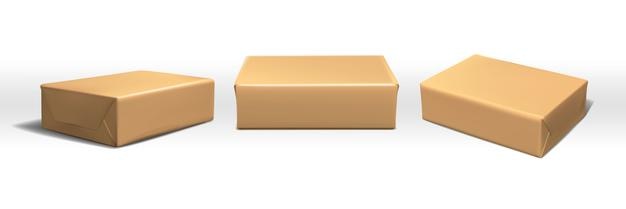 jeu d'icônes vectorielles Définir des boîtes rectangulaires en carton sur les côtés gauche et droit et vue de face Isolé sur