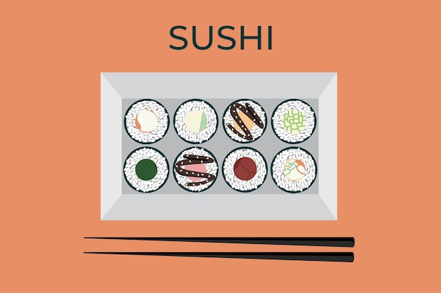 Jeu D'icônes Vectorielles De Délicieux Rouleaux De Sushi Colorés. Collection De Différentes Saveurs Et Sortes