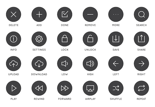 Jeu D'icônes Vectorielles De L'interface Utilisateur De L'interface Utilisateur Du Système Icônes Doublées Minimales De Haute Qualité à Toutes Fins