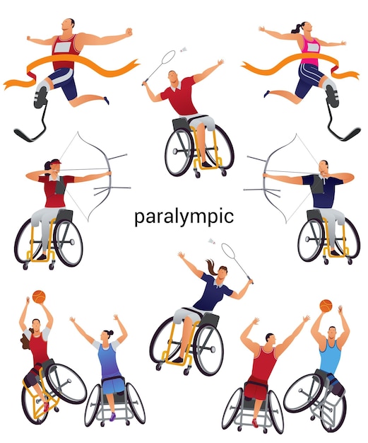 Vecteur jeu d'illustration d'athlète paralympique