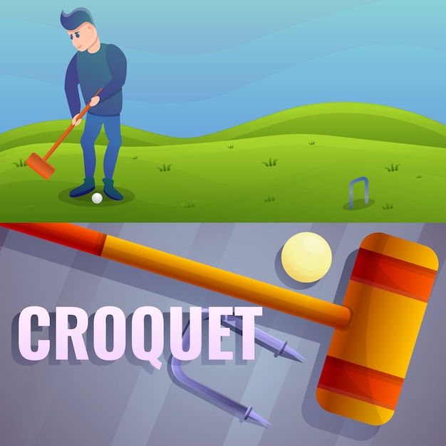 Jeu D'illustration De Croquet. Illustration De Dessin Animé De Croquet