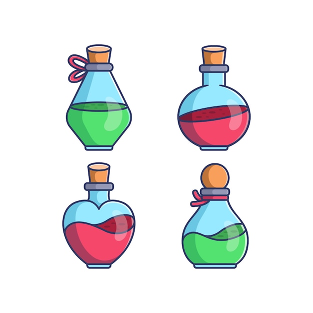 Vecteur jeu d'illustration de dessin animé de bouteille de potion