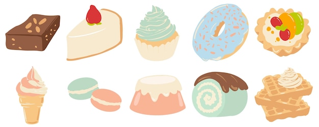 Un Jeu D'illustrations De Dessert Puffant Et Mignon