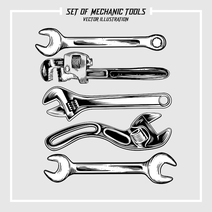 JEU D'ILLUSTRATIONS D'OUTILS MÉCANIQUES