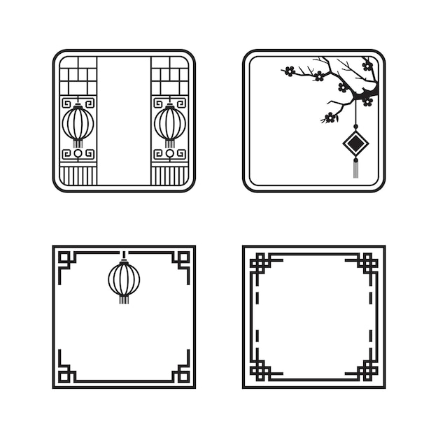 Jeu d'illustrations vectorielles de cadre de modèle chinois de cercle de style rétro