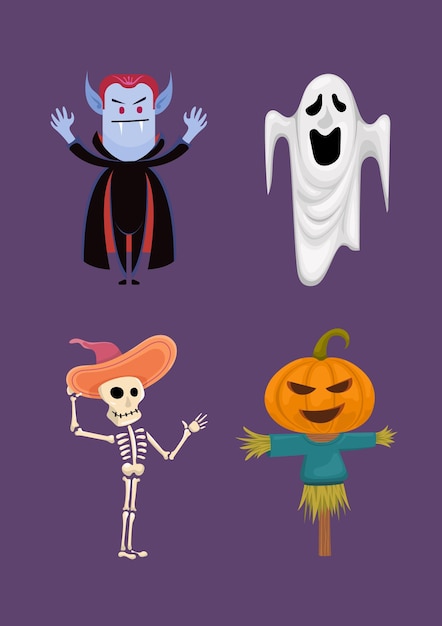 Jeu d'illustrations vectorielles de dessin animé Halloween