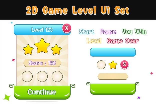 Jeu d'interface utilisateur Un menu complet d'interface utilisateur graphique pour créer des jeux 2D Casual Game Premium