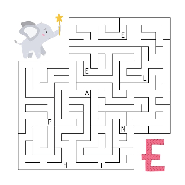 Vecteur jeu de labyrinthe abc avec éléphant