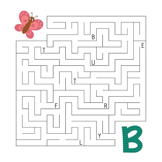 Vecteur jeu de labyrinthe abc avec papillon